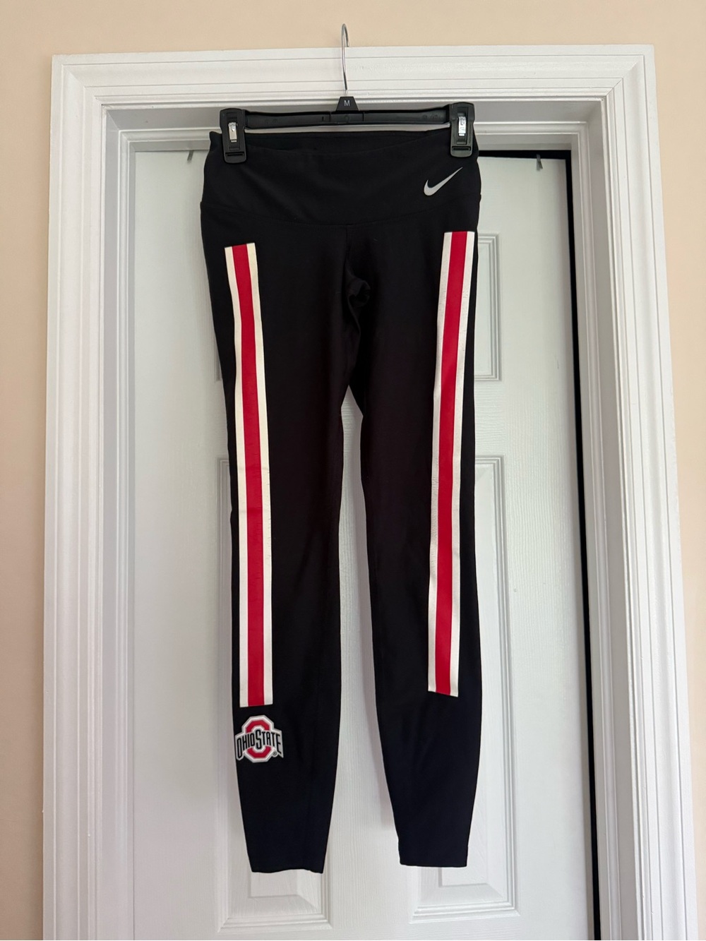 Black Leggings with Red & White Side Stripes - Ohio State Logo